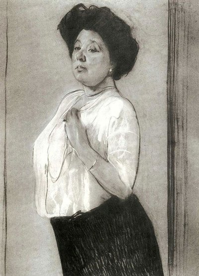 Portret van Nadezhda Lamanova door Valentin Aleksandrovich Serov